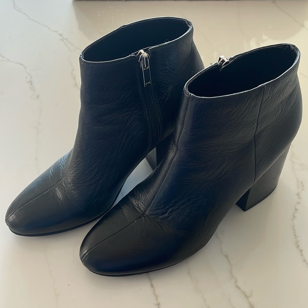 Marc Fisher Black Leather Block Heel Boots Size 8
